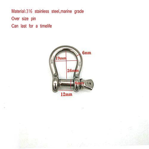 JY-MARINE Stainless Steel 316 Shackle 1/4 Inch Sailing Rigging Shackles Marine Grade Shackle Bow Shape Load Clamp for Chains Wire Rope Lifting Paracord Outdoor Camping Survival Rope Bracelets,4 Pieces