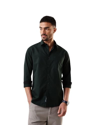 Image of Dennis Lingo Men Solid Spread Collar Full Sleeves Regular Fit Cotton Casual Shirt