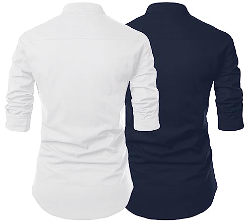 Image of Men's Trendy Short Kurta Shirt | Mandarin Collar Full Sleeve Cotton Ethnic Wear | Regular Fit Traditional Indian Apparel | Casual Festive Party Function Clothing
