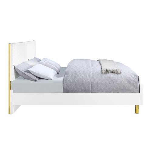 Acme Gaines Metal Legs Eastern King Bed In White High Gloss #TOP3