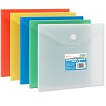 5 Pack A4 Document Wallets with Button Closure Transparent Plastic File Folders for Office School and Home Durable Waterproof Folder for Certificates Bills Papers and Documents Storage