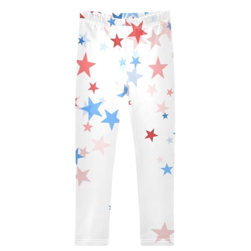 Girls' Leggings Ankle Length Printed Leggings Red Blue Star Soft Comfortable Pants for Kids 4-10 Years