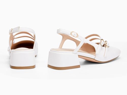 Image of Coutgo Women's Mary Jane Chunky Low Heels Slingback Pumps Closed Square Toe Wedding Dress Shoes