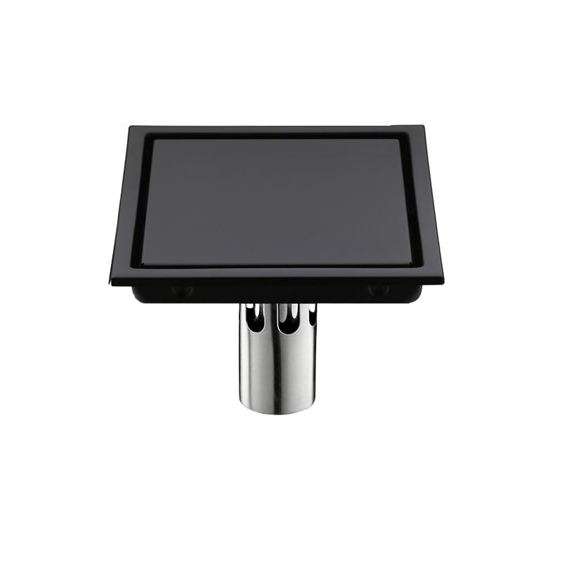 Sumidero Ducha Drenaje de suelo negro, inserto de azulejo, colador de drenaje de ducha cuadrado de 11/15cm, escurridor de residuos de cocina de acero inoxidable Filtro Desague Ducha(Black 02,150mm)
