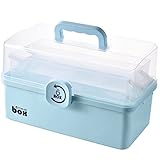 PENGKE 3 Layers Plastic First Aid Storage Box Container Bin with Portable Handle,Emergency Medicine Kit Case Organizer for Family,Office and Travel (Blue)