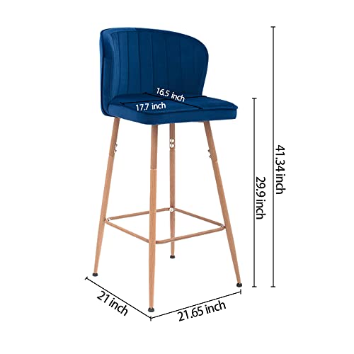 Canglong Velvet Barstools Counter Height Velour Bar Chairs Home Bar Modern Upholstered Side Dining Chairs With Metal Legs For Kitchen Dining Room Restaurant Set Of 2,Navy Blue #TOP2