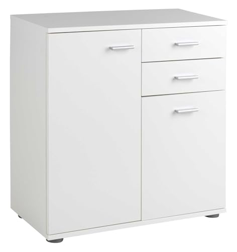 Home4You Kommode mit 2 Türen und 2 Schubladen - Weiß matt - 71 cm breit - Sideboard Mehrzweckschrank
