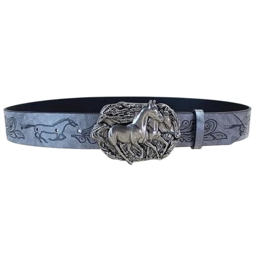 Waist Belt Punk Chain for Stylish Cowgirl Carved Horse Buckle Retro Floral Buckle Waist Chain Belt