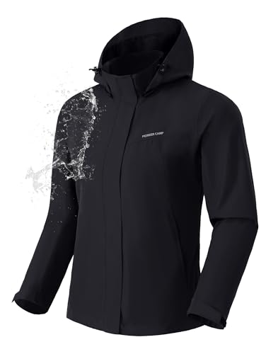 El Mejor Listado de Impermeables para Mujer al mejor precio. 47 Pioneer Camp - chamarra impermeable para mujer, con capucha, cortavientos, ligera, para senderismo, viajes al aire última intervensión, Negro -, M