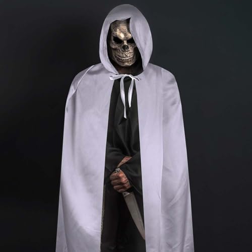 Aomig Schwarzer Umhang Vampir Umhang Jedi Mantel Mittelalter Umhang mit Kapuze für Erwachsene Unisex Scream Kinder Cape Kostüm Halloween Costume Maskerade Familienfeier Karneval Cosplay (Silber-150cm)