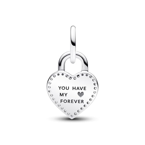 PANDORA Moments Two-Tone Twistable Heart Padlock Double Dangle Charm - Sterling Silver and 14K Rose Gold-Plated Charm with Cubic Zirconia - Jewelry for Women - Includes Gift Box3