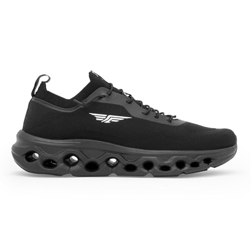 Image of Red Tape Men's Sneakers Black Grey Knitted Textile Round Lace-Up