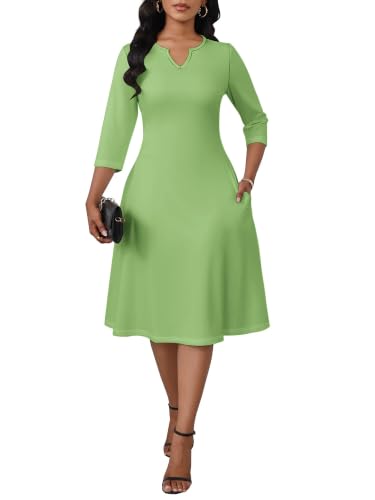 Image of PinkPatty Women's Casual 3 /4 Sleeve Midi Dresses Fit and Flare Church Work Dress with Pockets
