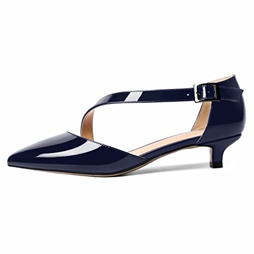 MOVINSTEPS Womens Cute Adjustable Strap Buckle Pointed Toe Dating Patent Kitten Low Heel Pumps Shoes 1.5 Inch2