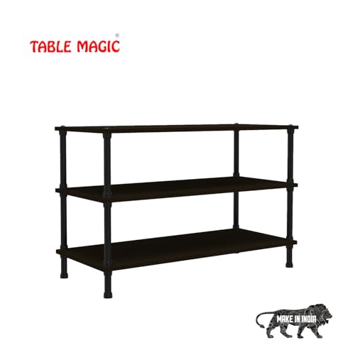 Image of TABLE MAGIC Jazz Shoe Rack Wooden Organizer | 3-Tier Multipurpose Shoes Stand for Home Wooden Shelves with & Steel Frame, Space-Saving Home Organizer, D30 x W60 x H46cm - Wenge