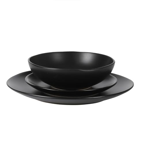Image of Gibson Home Bethel 18 Piece Plates and Bowls Ceramic Stoneware Organic Shape Dinnerware Set (Service for 6) - Matte Black