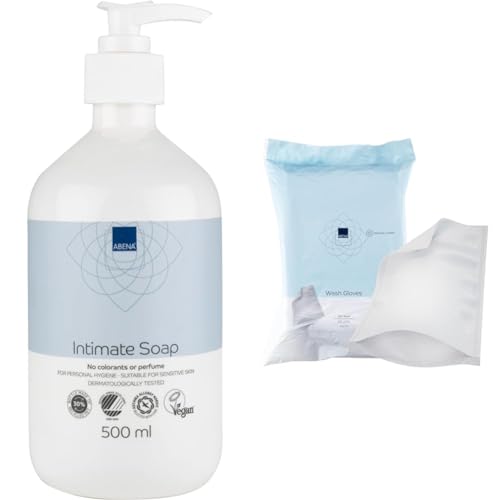 Bundle of Intimate Soap 500ml + Abena Wash Gloves | Dermatologically Tested | Suitable for Sensitive Skin | Fragrance Free | Colourant Free