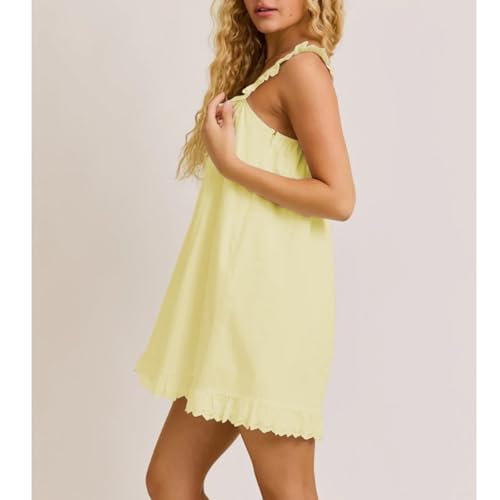 Image of Women Y2K Babydoll Mini Dress Cute Bow Lace Trim Pleated Ruffle Short Sundress Casual Party Vacation One Pieces