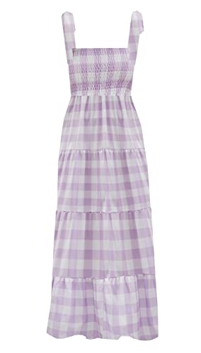Image of kinstell Women's Summer Boho Spaghetti Strap Square Neck Ruffle Casual Flowy Long Dress Beach Swing Party Maxi Dress