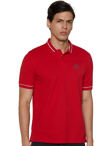 Image of Peter England Men's Regular Fit Insignia Half Sleeve Polo T-Shirt | Cotton Rich | Premium Pique Weave