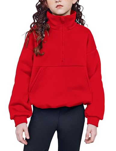 Arshiner Girls Half Zip Sweatshirt with Drawstring Hem Fleece Quarter Zip Pullover Sweatshirts Fall Clothes for Teen Girl