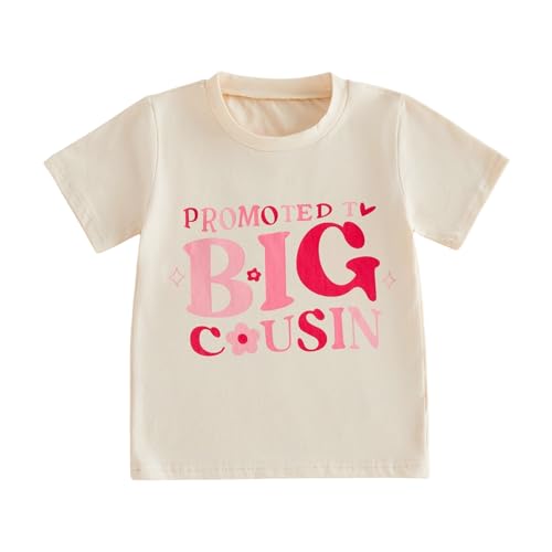 Image of Carolilly Baby Cousin Outfits Toddler Girls Boys Summer T Shirt Letters Print Short Sleeve Round Neck Tops for Kids Boys Girls Casual Daywear (Pink, 12_months-24_Months)