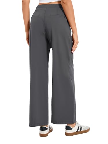 Oyamiki 7/8 Hose Damen Weite Stoffhose Freizeithose Kurzgröße Herbst Hohe Taille Business Elegante Damenhose mit Taschen Dunkelgrau S