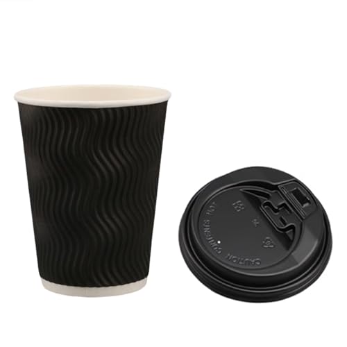 紙コップ 使い捨て 蓋付き 100個入セット コーヒー カップ 耐熱 テイクアウト カフェ ホットドリンク 紙コップ 厚くする 三重断熱紙 厚紙 カップ ドリンク お茶 使い捨て紙 ペーパー ブラック12oz尖端キャップ