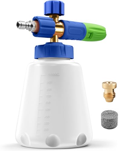 YeewayVeh Foam Cannon for Pressure Washer, Car Wash Foam Cannon with M22 & 1/4 Inch Quick Connect, 1 Liter Bottle, Orifice Nozzle 1.1mm, Adjustable Foam Sprayer for Car and Home Washing, Green