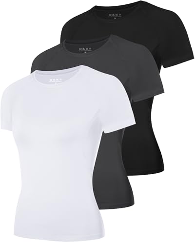 Roadbox Womens Compression Shirts Short Sleeve Workout Tops Athletic Gym T-Shirt Yoga Running Quick Dry Base Layer