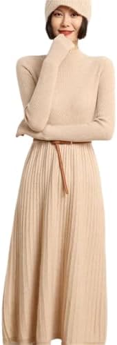 Women's Mock Neck Cashmere Sweater Dress Pullover A-Line Long Dre...