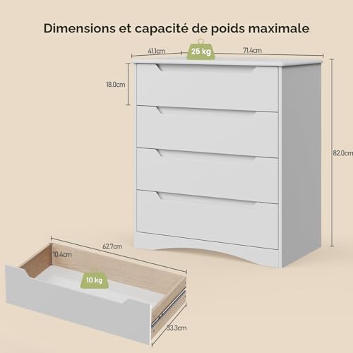 Commode blanche 4 tiroirs anti-basculement Bealife