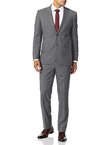 Kenneth Cole New York Men's Slim Fit 2 Button Wool Stretch Suit, Grey Check, 46 Regular #TOP8