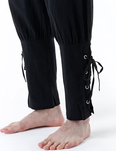 jemitop men39s pure cotton vintage ankle banded pants for renaissance pirate viking medieval costume