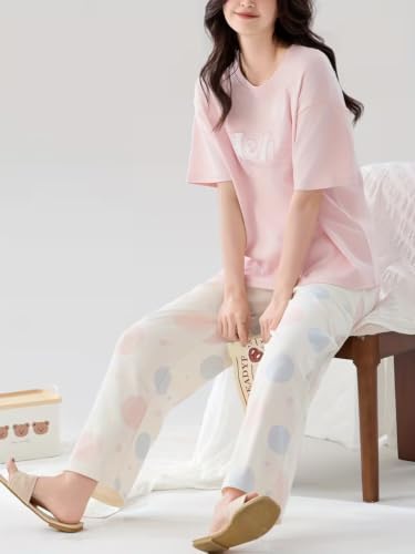 Image of Louis Luxe Womens Korean Night Dress|| Full Pyjama Set || Korean Nightsuit || Women Nightwear ||Round Neck Full Sleeve Nightsuit || Loungewear || Everyday Nightdress (ND-15)