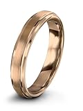 Charming Jewelers Tungsten Wedding Band Ring 4mm for Men Women Comfort Fit Grey 18K Rose Gold Plated Beveled Edge Brushed Polished Size 7.5