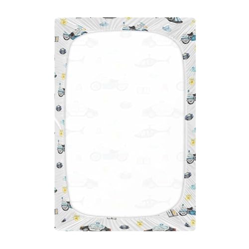 Image of Police Cars Plane Crib Sheets Soft Breathable Fitted Baby Crib Sheets Mattress Cover for Girl Boys, 52 inch x 28 inch x 9 inch