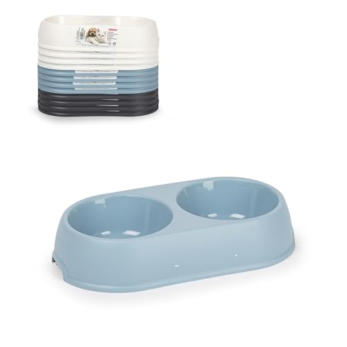 Plastic Forte Double Pet Bowl Dana Plastic Food & Water Feeding Bowl for Cats & Small Dogs Dual Pet Feeding Dish Durable Easy-Clean Pet Feeder Non-Slip Design 25 x 14 x 5 cm