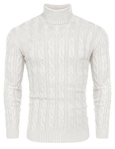 Belovecol Gebreide rolkraagtrui voor heren, slimfit, warme basic sweater, zwart, L