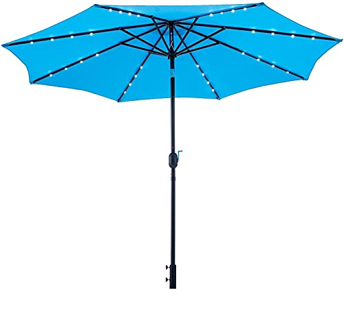 VONLUCE Alu Ampelschirm LED Solar Ø305cm x 248cm mit Kurbel Sonnenschirm UV-Schutz Aluminium mit An-/Ausschalter Gartenschirm Marktschirm wasserdicht Ohne Schirmständer(Blau) Cover