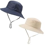 Baby Sun Hat UPF 50+ Sun Protective Toddler Bucket Hat Summer Kids Beach Hats Wide Brim Outdoor Play Hat for Boys Girls A-Navy&A-Beige 0-6 Months
