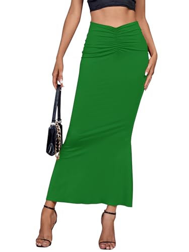 Women's Casual High Waist Ruched Stretchy Bodycon Maxi Long Skirt4