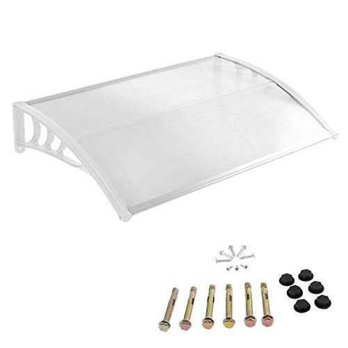 LARS360 Vordach Haustür Überdachung Pultbogenvordach Türdach Sonnenschutz aus Polycarbonat Hohlkammerplatte Klar Kunststoff und Aluminium Rahmen für Garage Balkon Fenster Haus (120x100cm, Weiß)