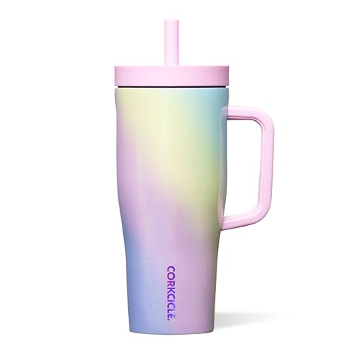 Corkcicle Cruiser Insulated Tumbler with Handle & Straw - Triple-Insulated - Leakproof Travel Mug - BPA-Free - Summer Drinkware Gift - Keeps Drinks Ice Cold - 22 oz - Rainbow Unicorn