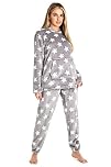 CityComfort Pyjamas Set for Women and Teens Fleece Hooded Long PJs Warm Loungewear Fluffy Nightwear Soft Cosy Sleepwear Gifts for Her (Grey Star, S)