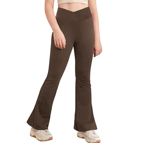 Glacspyg Niñas Leggings Acampanados V Cintura Acampanados Leggings Acampanados Pantalones Deporte Acampanados Yoga Pantalones Marrón XS