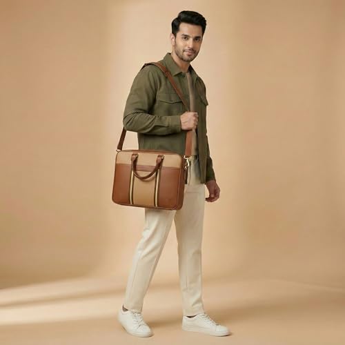 Image of Vegan Leather Laptop Messenger Bag for Men & Women | 15.6 Inch Office Shoulder Bag with Padded Laptop Compartment Multi-Pocket Travel Satchel Adjustable Strap Business Bag | Alls