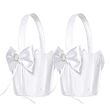 ATAILOVE 2 Pcs Flower Girl Basket Set- Cute Cherish Wedding Flower Baskets (Peal White)