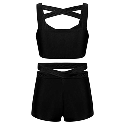 easyforever Kids Girls Dance Outfits Gymnastics Leotard Training Suit Sports Bra Crop Top with Shorts Set