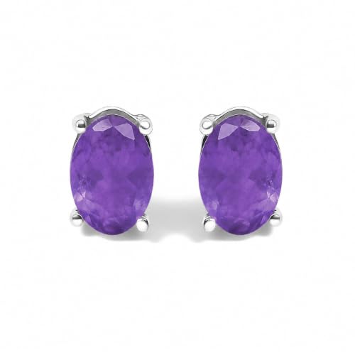 .925 Sterling Silver 6x4mm Natural Oval Amethyst Stud Earrings